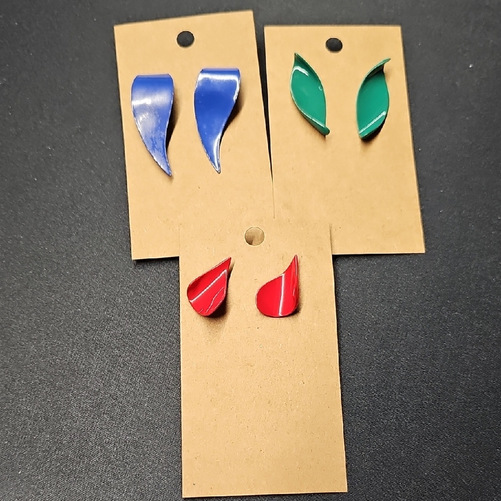 Red, Blue, and Green Earrings Set Vintage Retro Style Post Backs